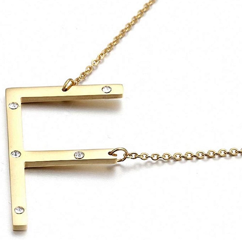 Silver Sideways Initial F Pendant Cubic Zirconia Double Side Name Necklaces